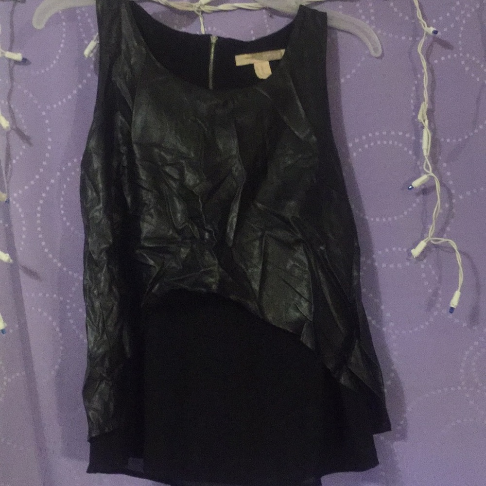 Forever 21 Faux Leather Mesh Layer Tank Top